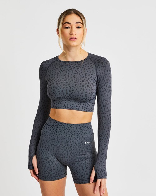 AYBL Evolve Speckle Seamless Long Sleeve Crop Top Charcoal | 7629305-BO