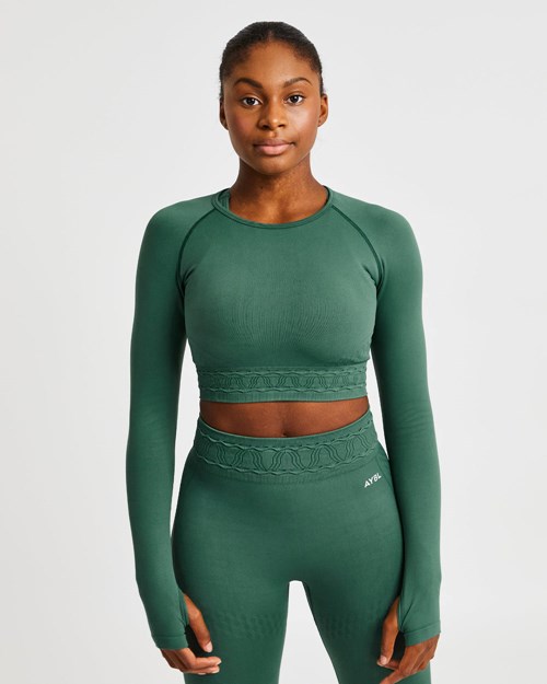 AYBL Elevate Seamless Long Sleeve Crop Top Groen | 7024183-XL