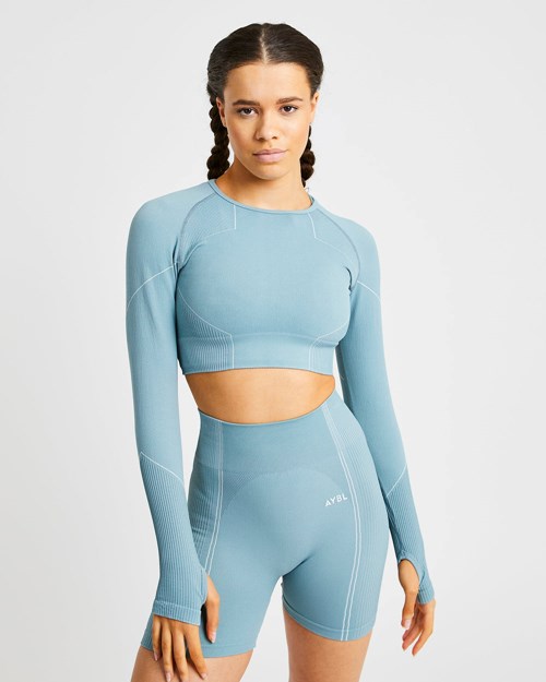 AYBL Reflex Seamless Long Sleeve Crop Top Teal | 3975042-QB