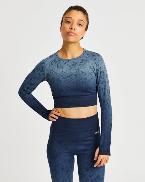 AYBL Flare Seamless Long Sleeve Crop Top Blauw | 9427815-XT