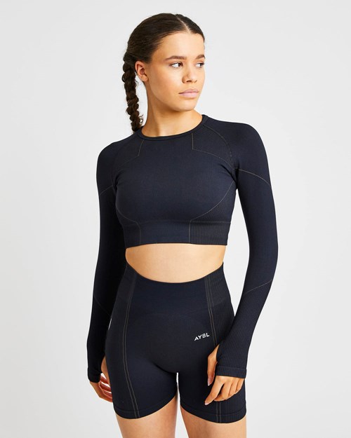 AYBL Reflex Seamless Long Sleeve Crop Top Zwart | 8275319-ZH