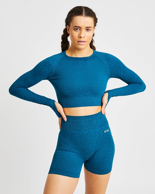 AYBL Evolve Speckle Seamless Long Sleeve Crop Top Teal | 3264785-SI