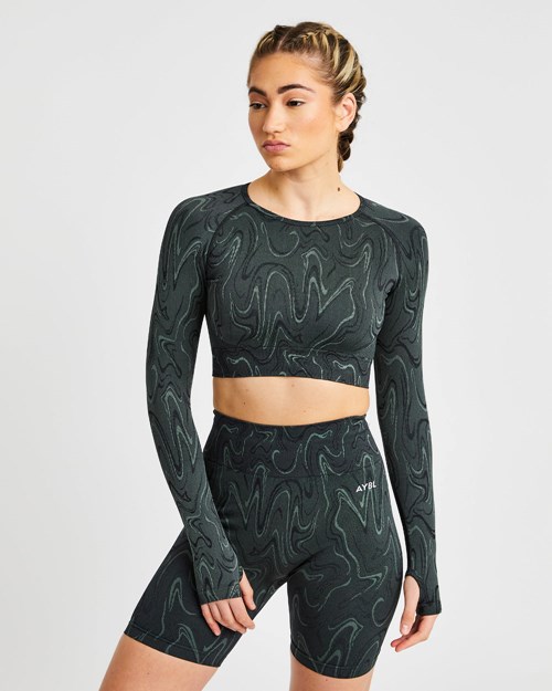 AYBL Velocity Seamless Long Sleeve Crop Top Zwart | 0693457-YH