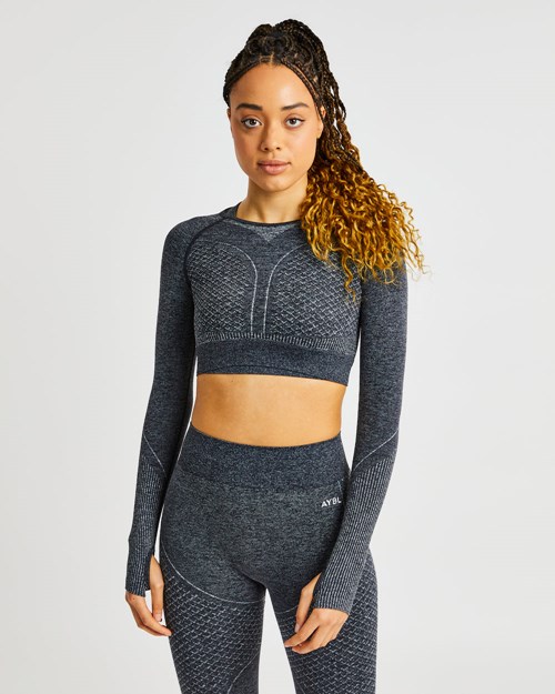 AYBL Impact Seamless Long Sleeve Crop Top Zwart | 8796041-QZ