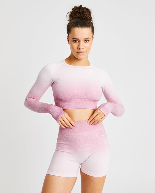 AYBL Pulse Ombré Seamless Long Sleeve Crop Top Roze | 7098356-HQ