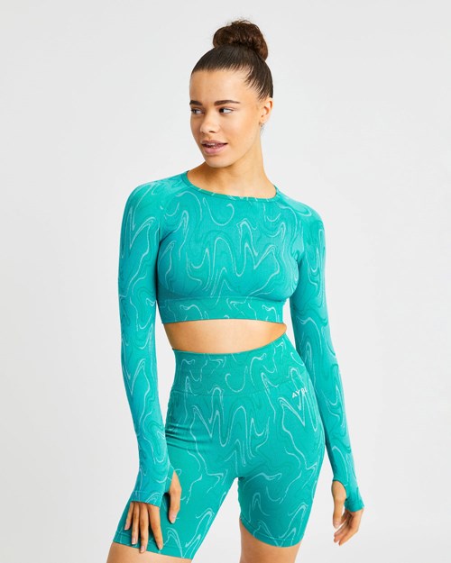 AYBL Velocity Seamless Long Sleeve Crop Top Turquoise | 1903658-YC