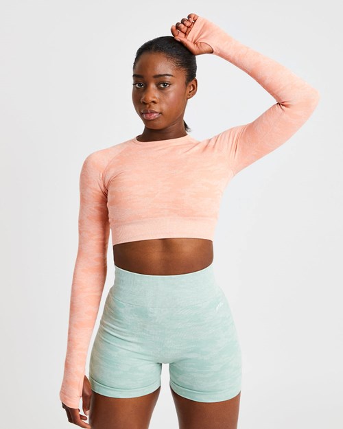 AYBL Evolve Camo Seamless Long Sleeve Crop Top Peach | 1235769-EF