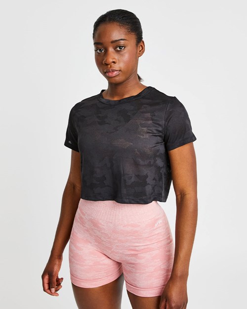 AYBL Evolve Camo Crop T Shirt Zwart | 1675932-ZM