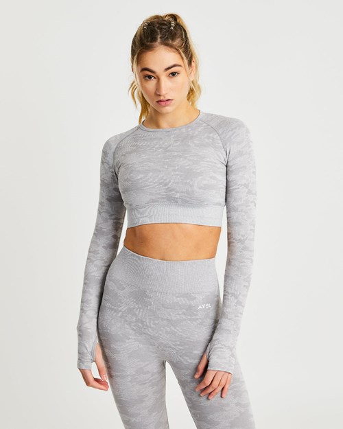 AYBL Evolve Camo Seamless Long Sleeve Crop Top Grijs | 7916325-GZ