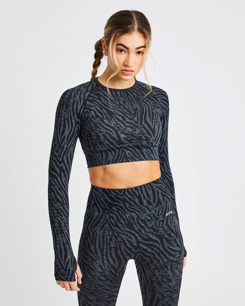 AYBL Evolve Animal Seamless Long Sleeve Crop Top Zwart | 6735140-SB