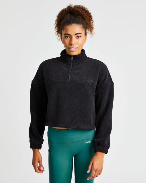 AYBL Effortless Oversized Cropped Fleece Zwart | 3205687-GP