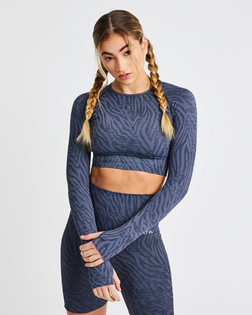 AYBL Evolve Animal Seamless Long Sleeve Crop Top Blauw | 0758321-QR