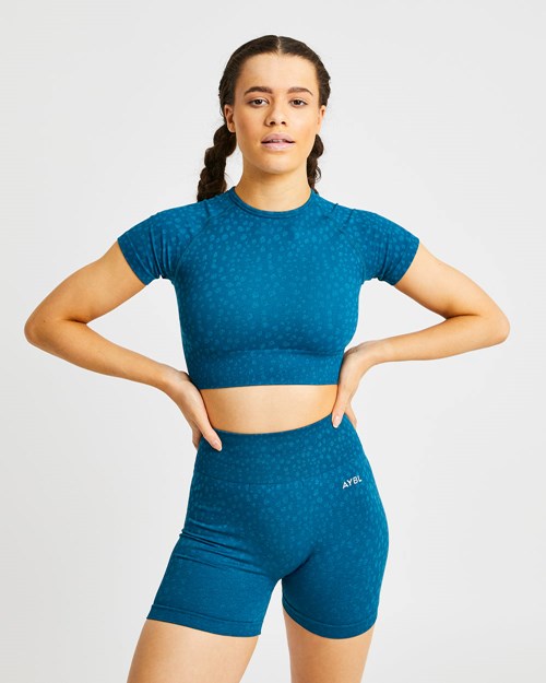 AYBL Evolve Speckle Seamless Crop Top Teal | 3684072-UY