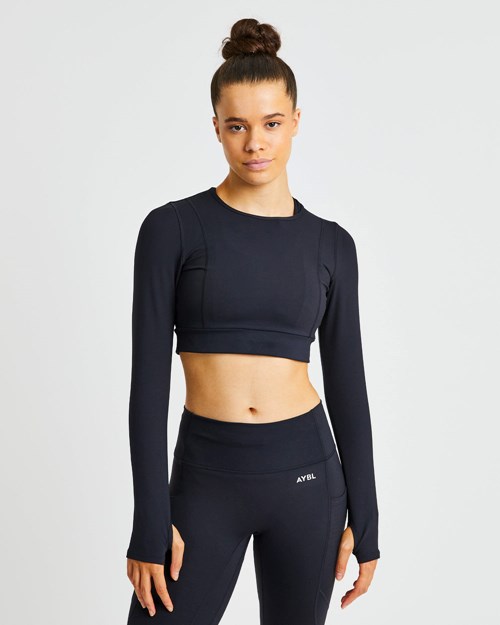 AYBL Pace Long Sleeve Crop Top Zwart | 1673945-ZI