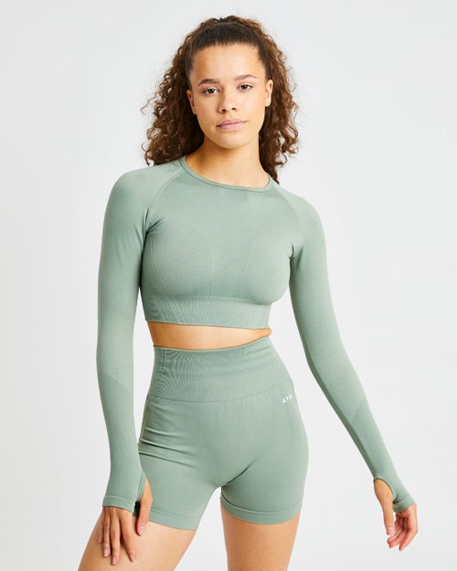 AYBL Balance V2 Seamless Long Sleeve Crop Top Olijfgroen Groen | 2905738-TE