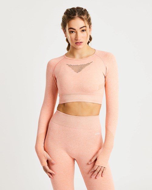 AYBL Motion Seamless Long Sleeve Crop Top Peach Marl | 3618207-TZ