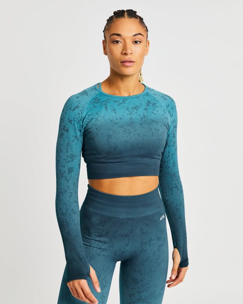 AYBL Flare Seamless Long Sleeve Crop Top Teal | 5126409-AD