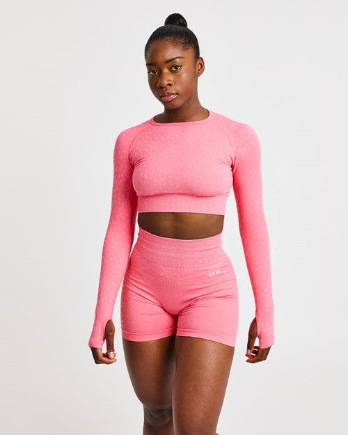 AYBL Evolve Speckle Seamless Long Sleeve Crop Top Koraal Roze | 0367895-ST