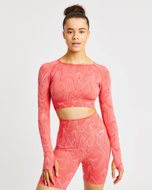 AYBL Velocity Seamless Long Sleeve Crop Top Koraal | 3876419-SX