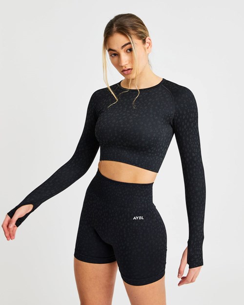 AYBL Evolve Speckle Seamless Long Sleeve Crop Top Zwart | 5178046-OR