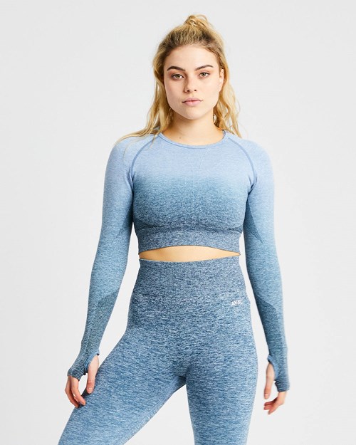 AYBL Pulse Ombré Seamless Long Sleeve Crop Top Teal | 2649578-MC