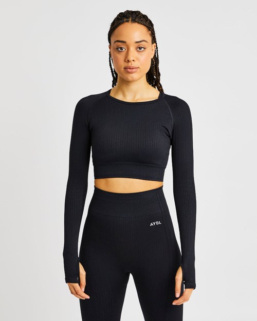 AYBL Luxe Seamless Long Sleeve Crop Top Zwart | 6509487-MD