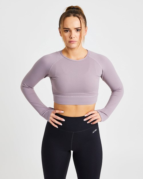 AYBL Core Long Sleeve Crop Top Lavendel | 4328576-YJ