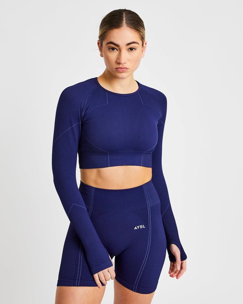 AYBL Reflex Seamless Long Sleeve Crop Top Koningsblauw Blauw | 4758362-TQ