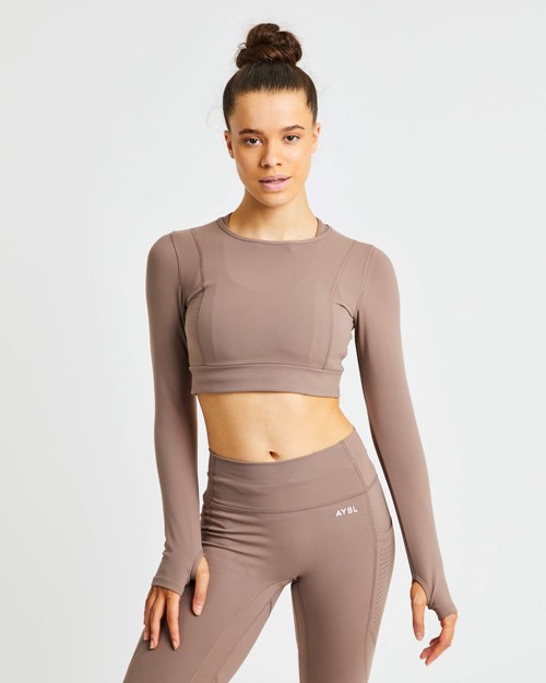 AYBL Pace Long Sleeve Crop Top Bruin | 3947586-QB