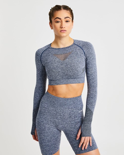 AYBL Motion Seamless Long Sleeve Crop Top Donkerblauw | 8034591-NB