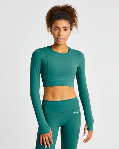 AYBL Pace Long Sleeve Crop Top Diepgroen | 4185027-CJ