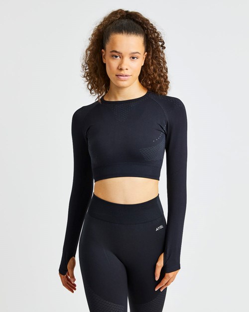 AYBL Ignite Seamless Long Sleeve Crop Top Zwart | 3149058-SP