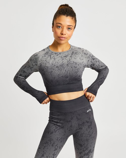 AYBL Flare Seamless Long Sleeve Crop Top Grijs | 4069172-QG