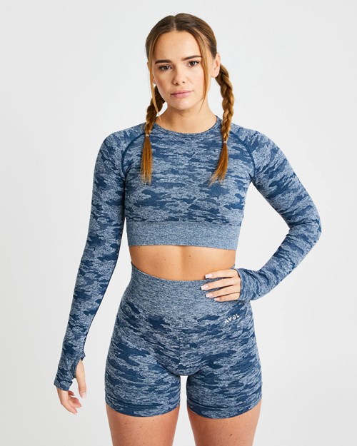 AYBL Evolve Camo Seamless Long Sleeve Crop Top Teal | 6917250-SC