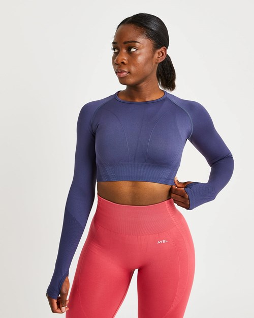 AYBL Balance V2 Seamless Long Sleeve Crop Top Donkerblauw Blauw | 2819643-RK