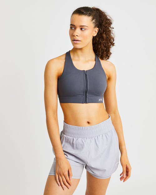 AYBL Sportive Zip Up Sports Bra Charcoal | 2354609-IJ