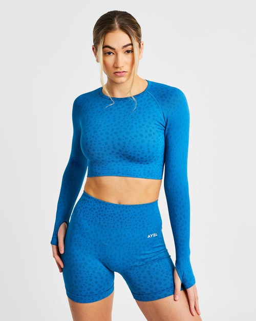 AYBL Evolve Speckle Seamless Long Sleeve Crop Top Blauw | 7928654-UC