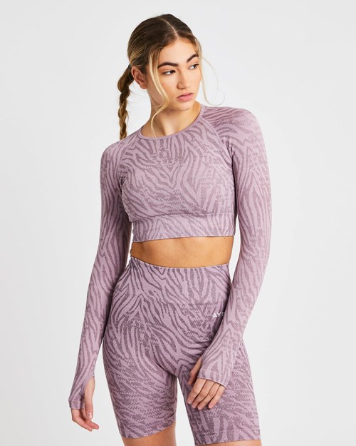 AYBL Evolve Animal Seamless Long Sleeve Crop Top Mauve Lilac | 0735194-EI