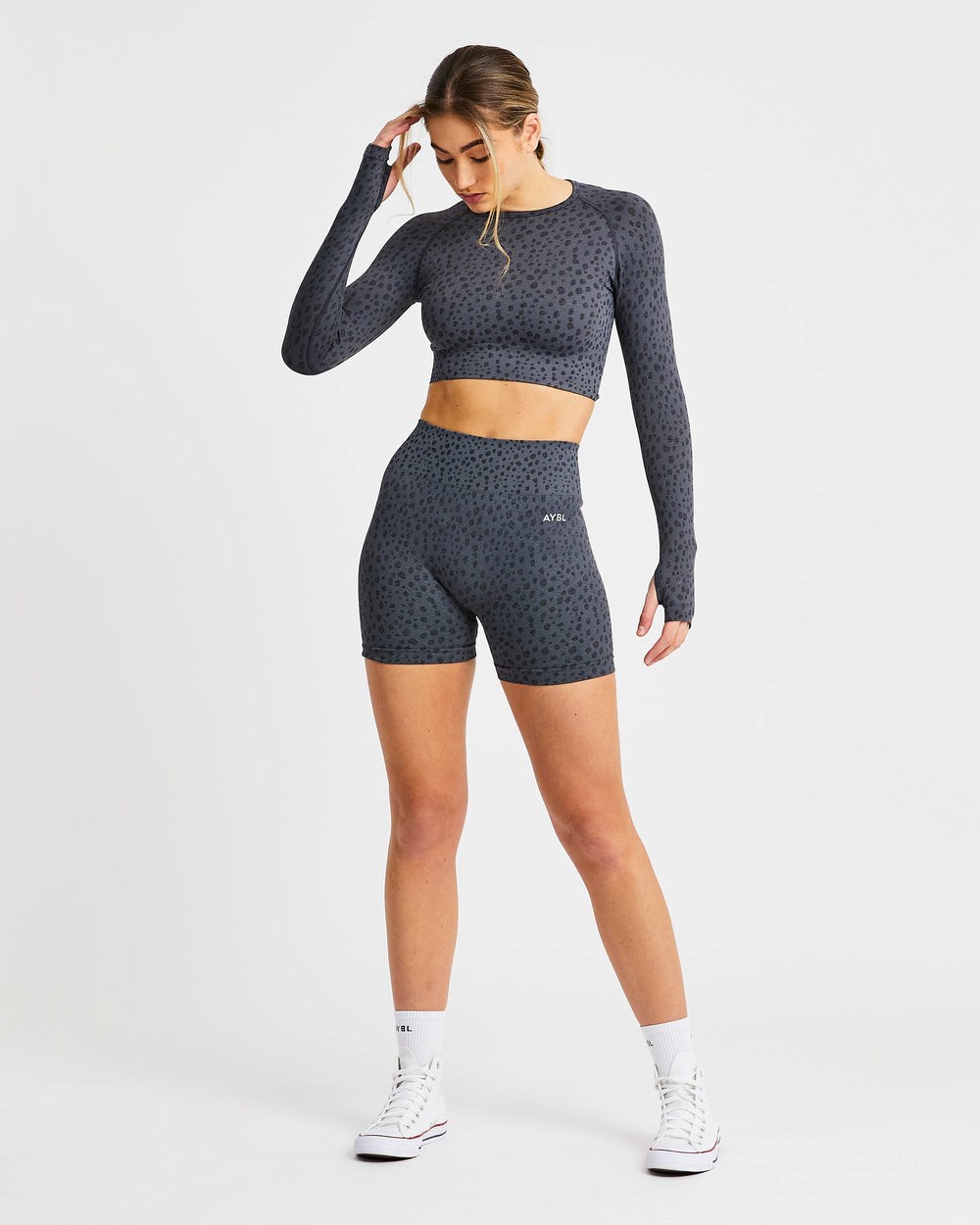 AYBL Evolve Speckle Seamless Long Sleeve Crop Top Charcoal | 7629305-BO