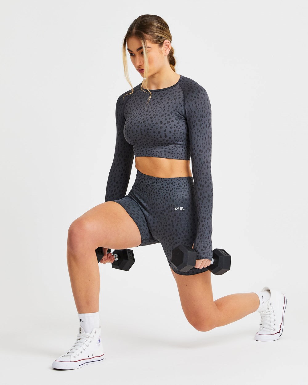 AYBL Evolve Speckle Seamless Long Sleeve Crop Top Charcoal | 7629305-BO