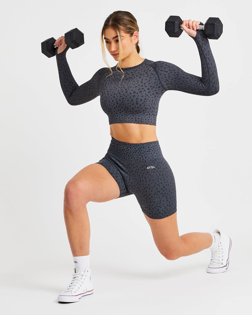 AYBL Evolve Speckle Seamless Long Sleeve Crop Top Charcoal | 7629305-BO