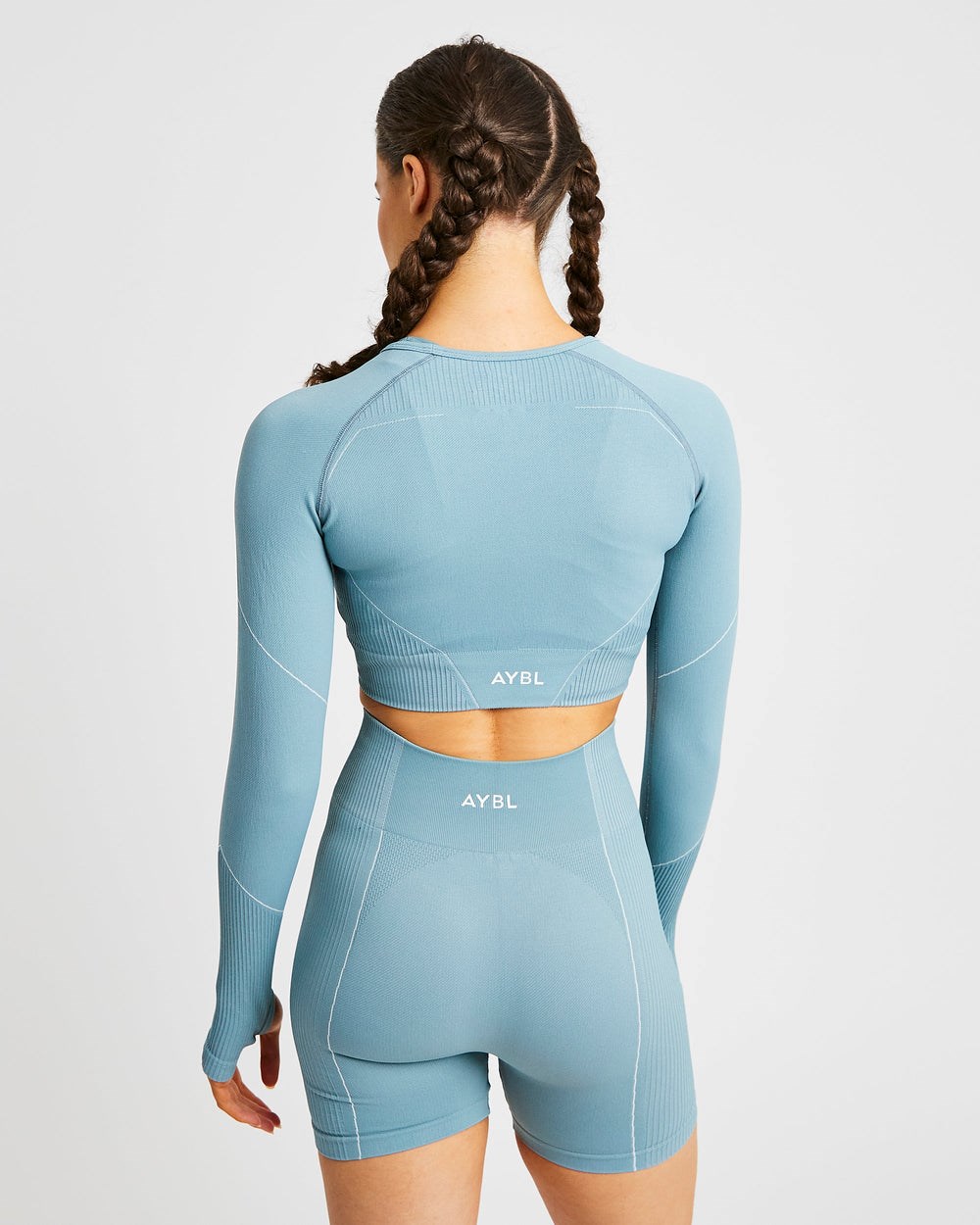 AYBL Reflex Seamless Long Sleeve Crop Top Teal | 3975042-QB