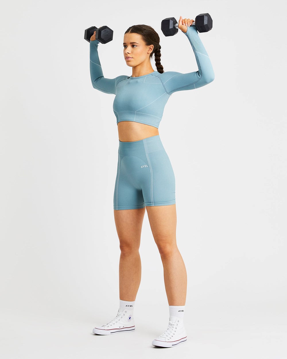 AYBL Reflex Seamless Long Sleeve Crop Top Teal | 3975042-QB