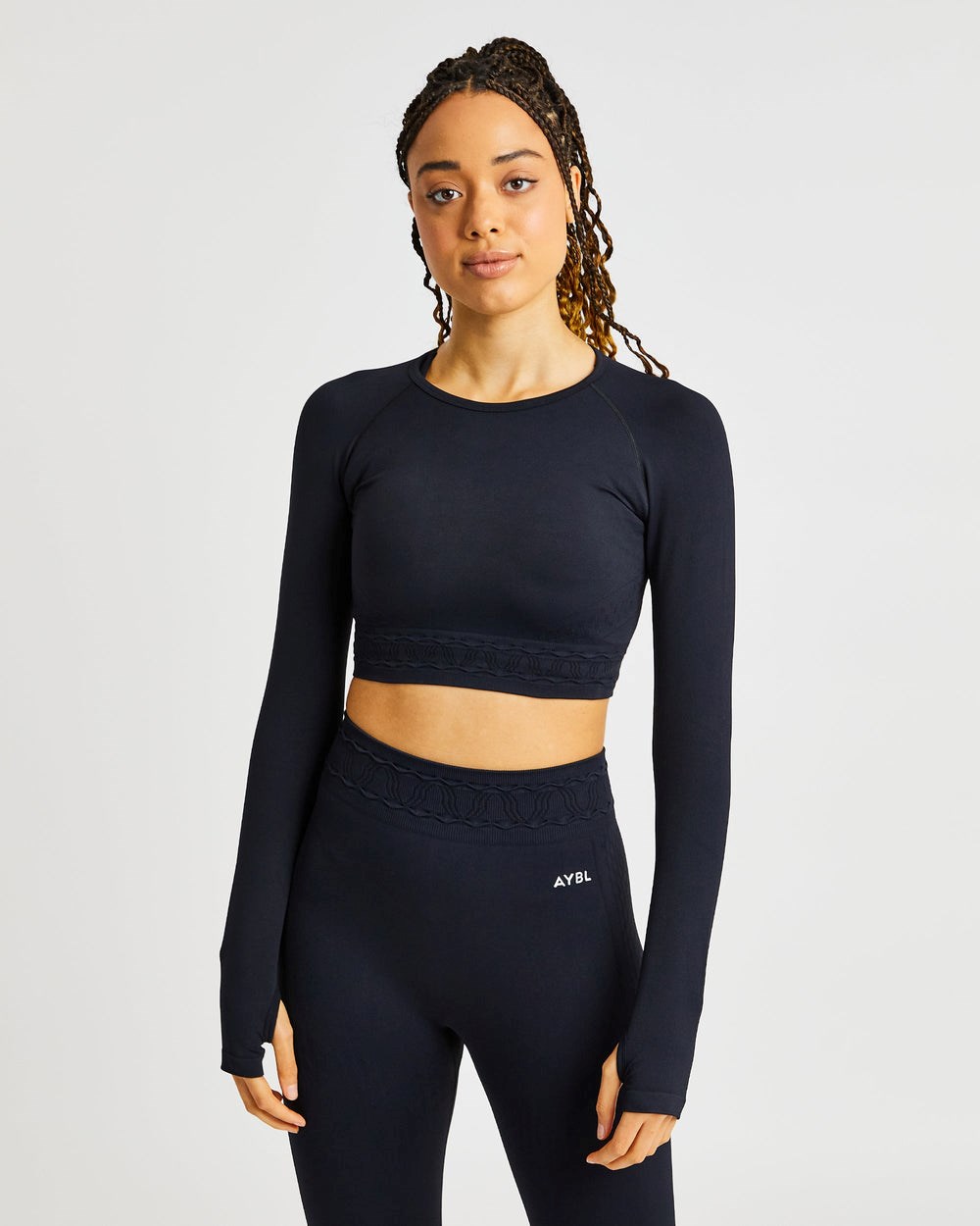 AYBL Elevate Seamless Long Sleeve Crop Top Zwart | 8623051-NQ