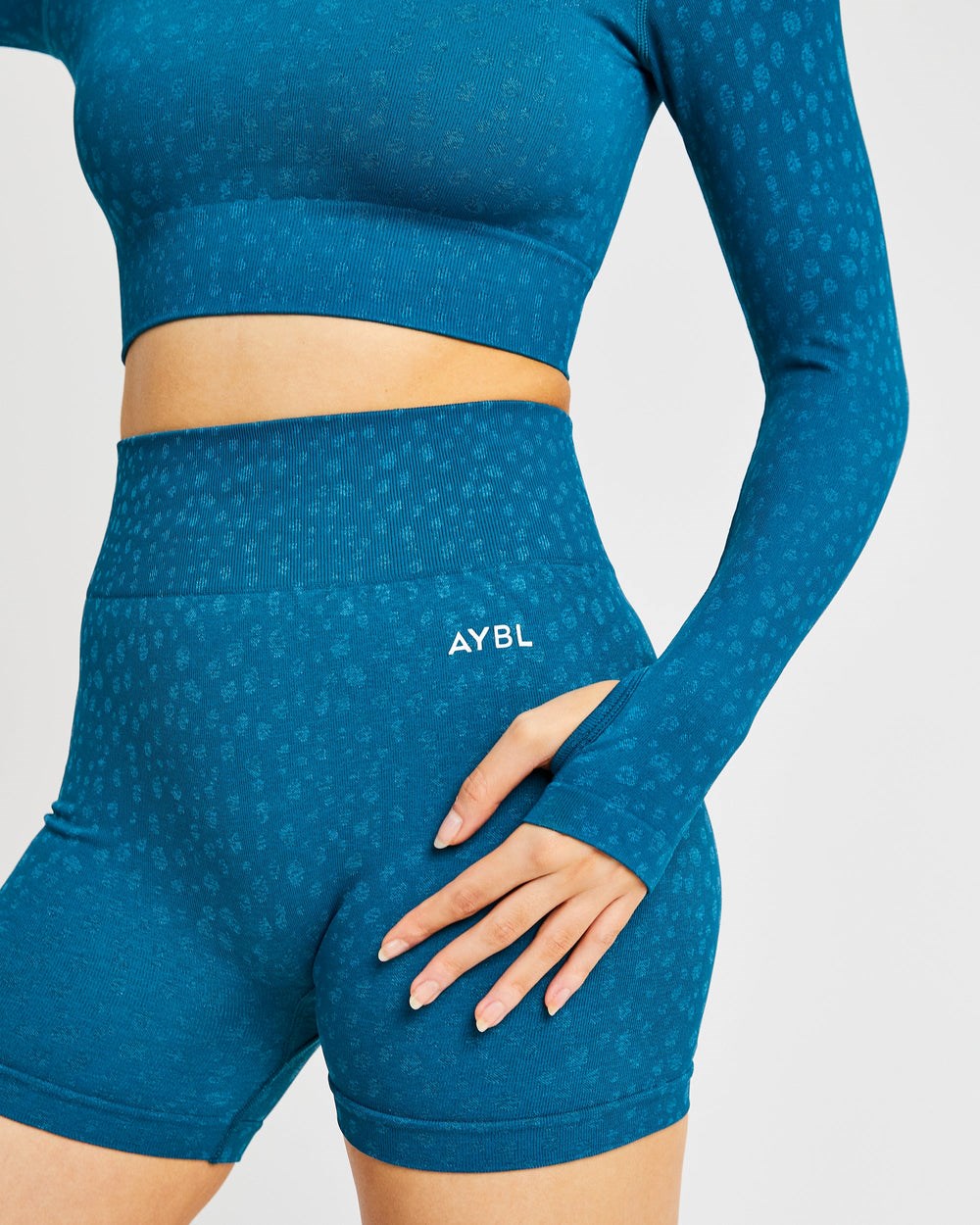 AYBL Evolve Speckle Seamless Long Sleeve Crop Top Teal | 3264785-SI