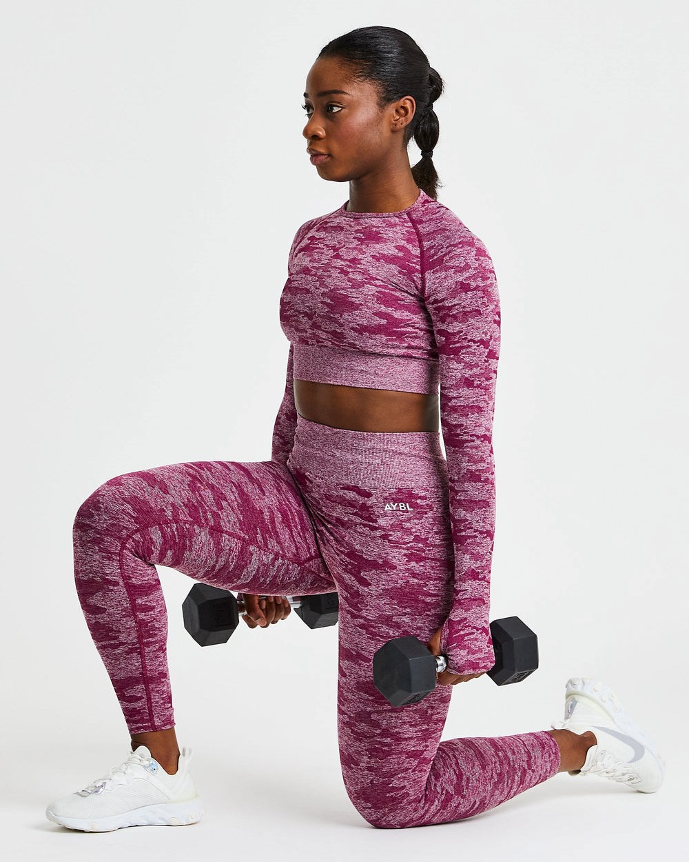 AYBL Evolve Camo Seamless Long Sleeve Crop Top Bordeaux | 7415968-ZC