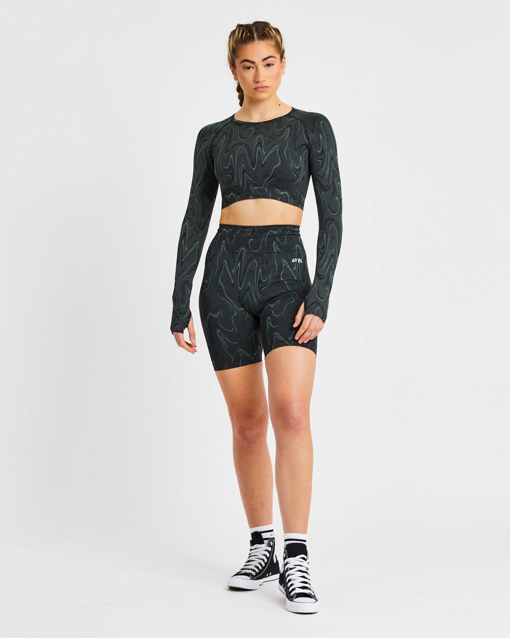 AYBL Velocity Seamless Long Sleeve Crop Top Zwart | 0693457-YH