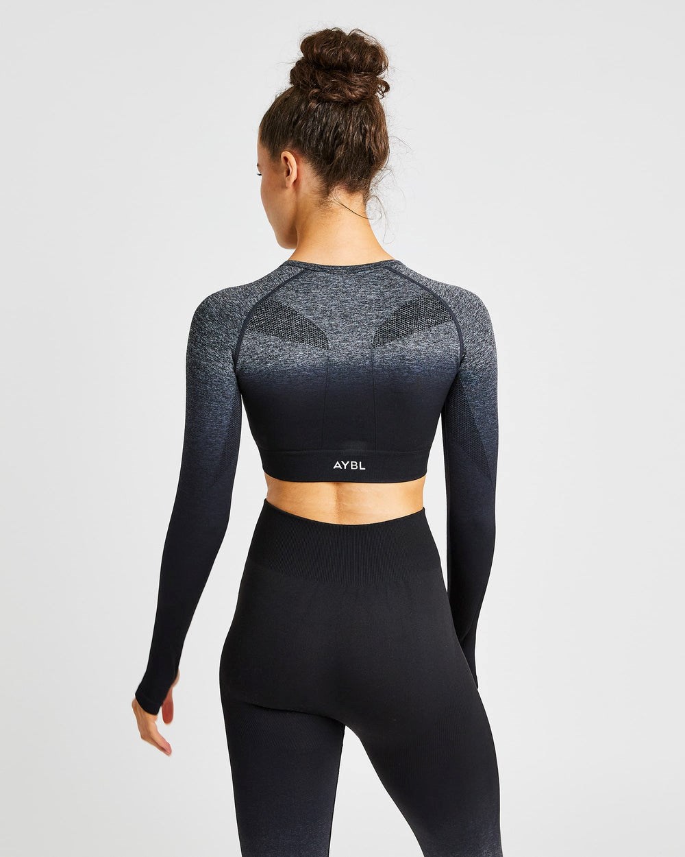 AYBL Pulse Ombré Seamless Long Sleeve Crop Top Black/Grey | 8517630-NY