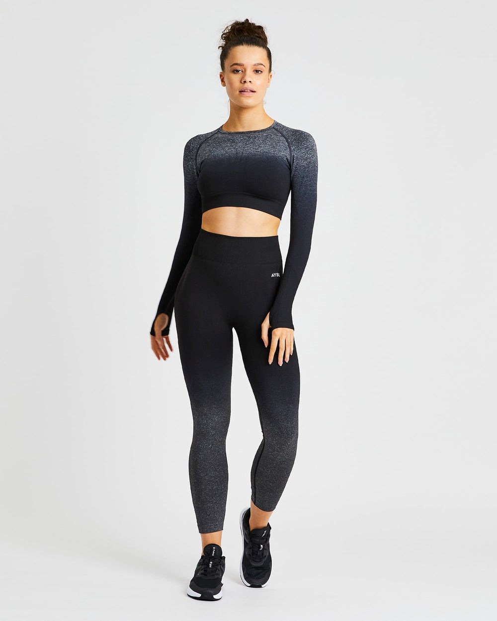 AYBL Pulse Ombré Seamless Long Sleeve Crop Top Black/Grey | 8517630-NY