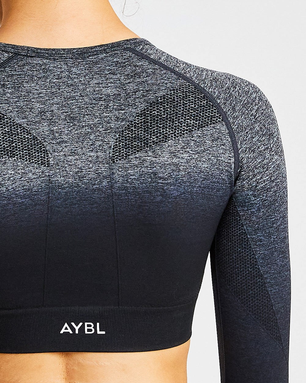 AYBL Pulse Ombré Seamless Long Sleeve Crop Top Black/Grey | 8517630-NY